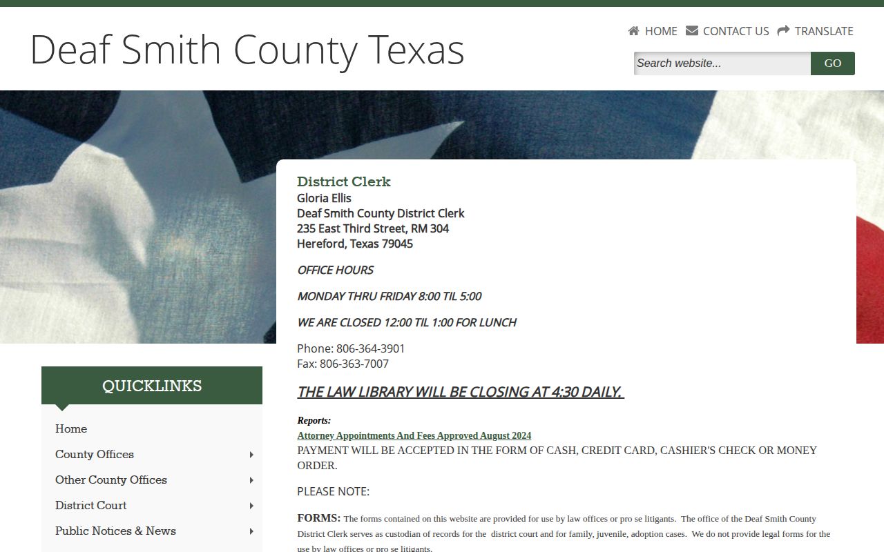 Deaf Smith County criminal court record contact for released inmates