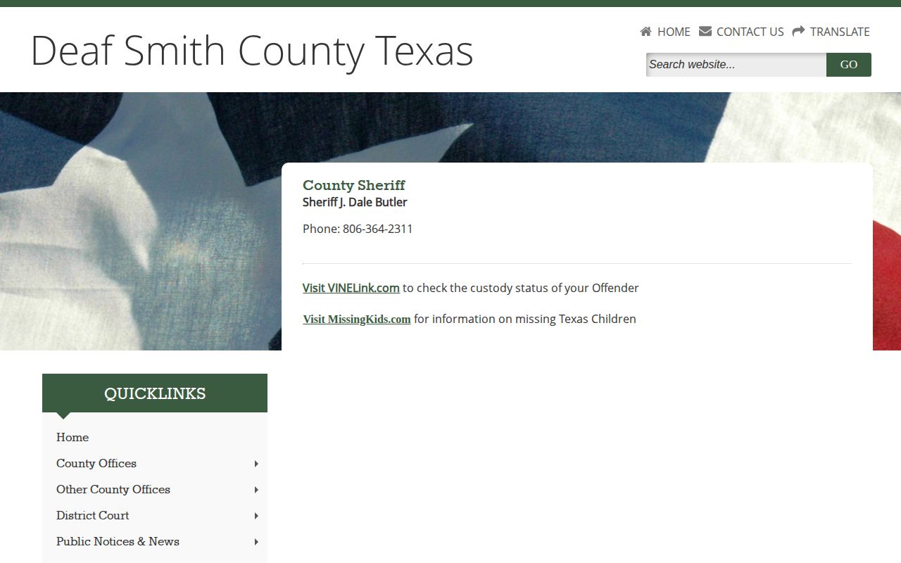 Deaf Smith County Jail release records contact on the official Sheriff page