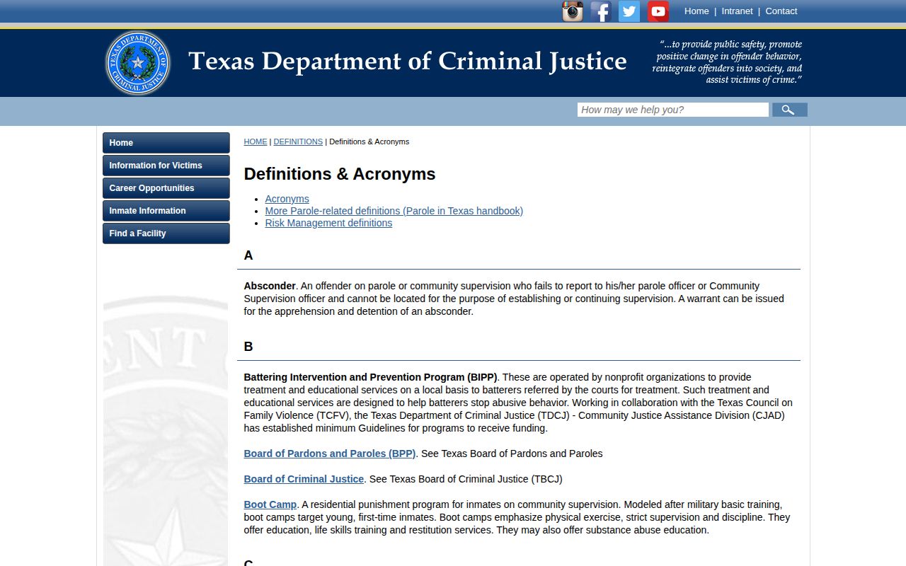 TDCJ projected inmate release date definition for Deaf Smith County searches